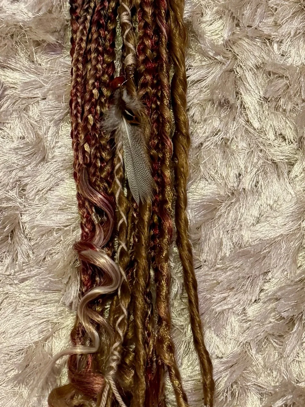Hand-Braided Hair Extensions with Feathers and Beads - Brown & Burgundy